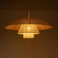 GloboStar® ZORA 02139 Boho Κρεμαστό Φωτιστικό Οροφής Μονόφωτο 1 x E27 AC220-240V IP20 - Φ80 x Υ32cm - Μπεζ Υφασμάτινο Καμπάνα