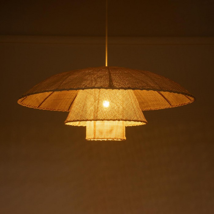 GloboStar® ZORA 02139 Boho Κρεμαστό Φωτιστικό Οροφής Μονόφωτο 1 x E27 AC220-240V IP20 - Φ80 x Υ32cm - Μπεζ Υφασμάτινο Καμπάνα