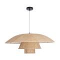 GloboStar® ZORA 02139 Boho Κρεμαστό Φωτιστικό Οροφής Μονόφωτο 1 x E27 AC220-240V IP20 - Φ80 x Υ32cm - Μπεζ Υφασμάτινο Καμπάνα