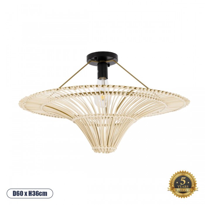 GloboStar® PALERMO 02152 Boho Φωτιστικό Οροφής Μονόφωτο 1 x E27 AC220-240V IP20 - Φ60 x Υ36cm - Μπεζ Ξύλινο Μπαμπού Πλέγμα GloboStar® PALERMO 02152 Boho Φωτιστικό Οροφής Μονόφωτο 1 x E27 AC220-240V IP20 - Φ60 x Υ36cm - Μπεζ Ξύλινο Μπαμπού Πλέγμα