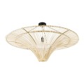 GloboStar® PALERMO 02153 Boho Φωτιστικό Οροφής Μονόφωτο 1 x E27 AC220-240V IP20 - Φ100 x Υ55cm - Μπεζ Ξύλινο Μπαμπού Πλέγμα