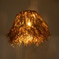 GloboStar® GUADELOUPE 02157 Boho Κρεμαστό Φωτιστικό Πλέγμα Μονόφωτο 1 x E27 IP20 Μπεζ Ράφια - Μ50 x Π50 x Υ40cm