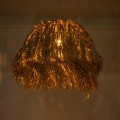 GloboStar® GUADELOUPE 02158 Boho Κρεμαστό Φωτιστικό Πλέγμα Μονόφωτο 1 x E27 IP20 Μπεζ Ράφια - Μ80 x Π80 x Υ60cm
