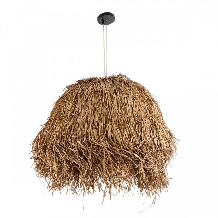 GloboStar® GUADELOUPE 02158 Boho Κρεμαστό Φωτιστικό Πλέγμα Μονόφωτο 1 x E27 IP20 Μπεζ Ράφια - Μ80 x Π80 x Υ60cm