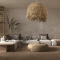 GloboStar® GUADELOUPE 02159 Boho Κρεμαστό Φωτιστικό Πλέγμα Μονόφωτο 1 x E27 IP20 Μπεζ Ράφια - Μ120 x Π120 x Υ100cm