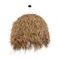 GloboStar® GUADELOUPE 02159 Boho Κρεμαστό Φωτιστικό Πλέγμα Μονόφωτο 1 x E27 IP20 Μπεζ Ράφια - Μ120 x Π120 x Υ100cm