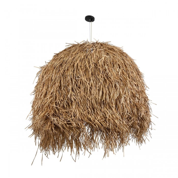 GloboStar® GUADELOUPE 02159 Boho Κρεμαστό Φωτιστικό Πλέγμα Μονόφωτο 1 x E27 IP20 Μπεζ Ράφια - Μ120 x Π120 x Υ100cm