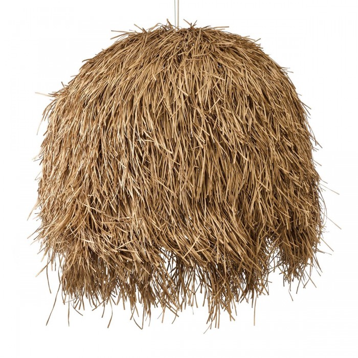 GloboStar® GUADELOUPE 02159 Boho Κρεμαστό Φωτιστικό Πλέγμα Μονόφωτο 1 x E27 IP20 Μπεζ Ράφια - Μ120 x Π120 x Υ100cm