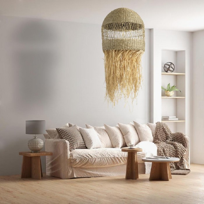 GloboStar® SAINTLUCIA 02161 Boho Κρεμαστό Φωτιστικό Πλεγμα Μονόφωτο 1 x E27 IP20 Μπεζ Ράφια - Μ66 x Π66 x Υ120cm GloboStar® SAINTLUCIA 02161 Boho Κρεμαστό Φωτιστικό Πλεγμα Μονόφωτο 1 x E27 IP20 Μπεζ Ράφια - Μ66 x Π66 x Υ120cm