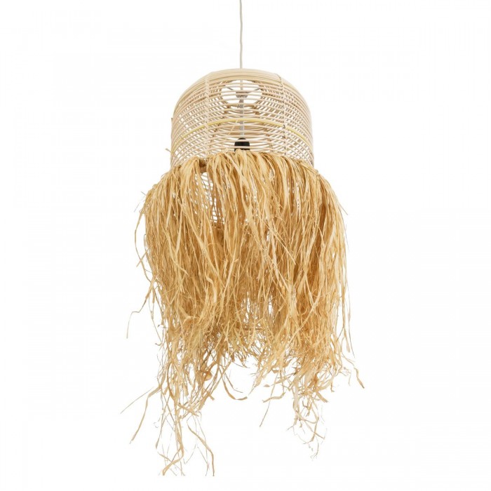 GloboStar® BASSETERRE 02162 Boho Κρεμαστό Φωτιστικό Πλεγμα Μονόφωτο 1 x E27 IP20 Μπεζ Ξύλο - Μ35 x Π35 x Υ60cm