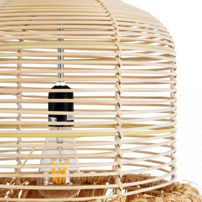 GloboStar® BASSETERRE 02162 Boho Κρεμαστό Φωτιστικό Πλεγμα Μονόφωτο 1 x E27 IP20 Μπεζ Ξύλο - Μ35 x Π35 x Υ60cm