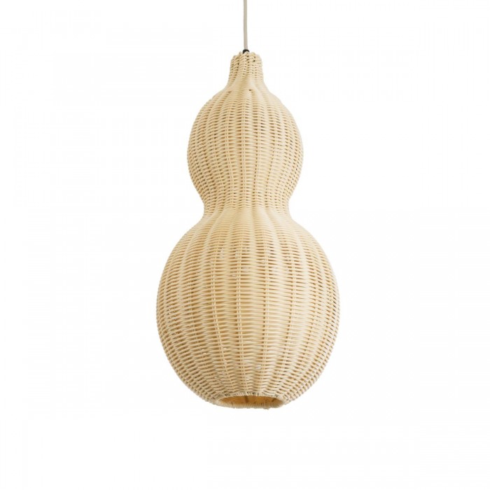 GloboStar® KINGSTOWN 02168 Boho Κρεμαστό Φωτιστικό Οροφής Μονόφωτο 1 x E27 AC220-240V IP20 - Φ30 x Υ60cm - Μπεζ Ξύλινο Μπαμπού Πλέγμα