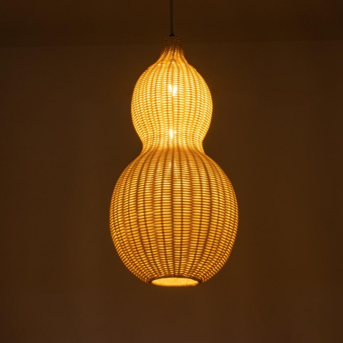 GloboStar® KINGSTOWN 02168 Boho Κρεμαστό Φωτιστικό Οροφής Μονόφωτο 1 x E27 AC220-240V IP20 - Φ30 x Υ60cm - Μπεζ Ξύλινο Μπαμπού Πλέγμα