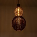 GloboStar® KINGSTOWN 02169 Boho Κρεμαστό Φωτιστικό Οροφής Μονόφωτο 1 x E27 AC220-240V IP20 - Φ30 x Υ60cm - Καφέ Ξύλινο Μπαμπού Πλέγμα