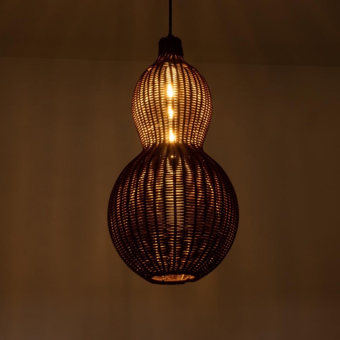 GloboStar® KINGSTOWN 02169 Boho Κρεμαστό Φωτιστικό Οροφής Μονόφωτο 1 x E27 AC220-240V IP20 - Φ30 x Υ60cm - Καφέ Ξύλινο Μπαμπού Πλέγμα