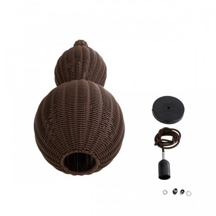 GloboStar® KINGSTOWN 02169 Boho Κρεμαστό Φωτιστικό Οροφής Μονόφωτο 1 x E27 AC220-240V IP20 - Φ30 x Υ60cm - Καφέ Ξύλινο Μπαμπού Πλέγμα