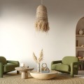 GloboStar® PORTOFERRAIO 02170 Boho Κρεμαστό Φωτιστικό Πλέγμα Μονόφωτο 1 x E27 IP20 Μπεζ Ράφια - Μ30 x Π30 x Υ70cm