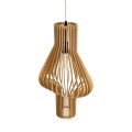GloboStar® MIHIRO 02172 Boho Κρεμαστό Φωτιστικό Οροφής Μονόφωτο 1 x E27 AC220-240V IP20 - Φ32 x Υ56cm - Καφέ Ξύλινο Πλέγμα