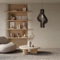 GloboStar® MIHIRO 02173 Boho Κρεμαστό Φωτιστικό Οροφής Μονόφωτο 1 x E27 AC220-240V IP20 - Φ32 x Υ56cm - Καφέ Σκούρο Ξύλινο Πλέγμα