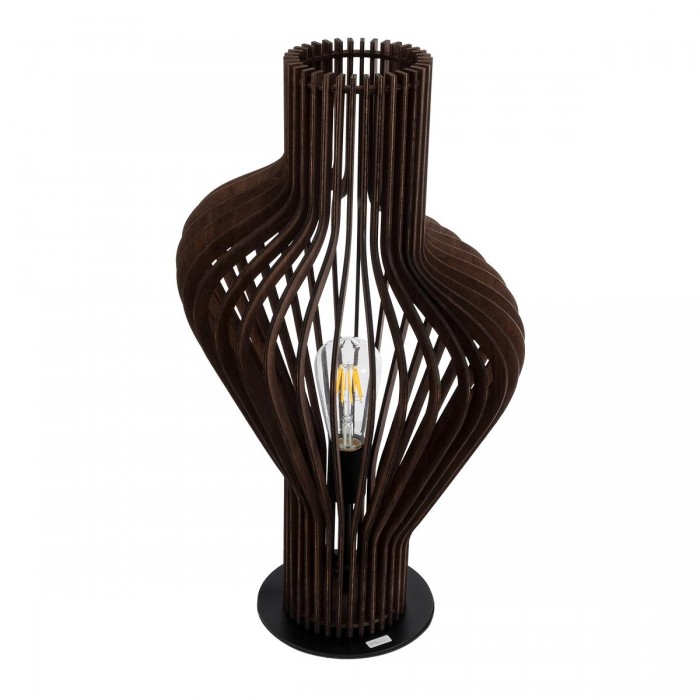 GloboStar® MIHIRO 02177 Boho Επιτραπέζιο Φωτιστικό Πορτατίφ Μονόφωτο 1 x E27 IP20 Καφέ Ξύλο με Μαύρο Μέταλλο - Μ33 x Π33 x Υ57cm