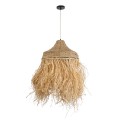 GloboStar® PORTOFERRAIO 02185 Boho Κρεμαστό Φωτιστικό Πλέγμα Μονόφωτο 1 x E27 IP20 Μπεζ Ράφια - Μ50 x Π50 x Υ80cm