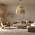 GloboStar® PORTOFERRAIO 02186 Boho Κρεμαστό Φωτιστικό Πλέγμα Μονόφωτο 1 x E27 IP20 Μπεζ Ράφια - Μ80 x Π80 x Υ120cm