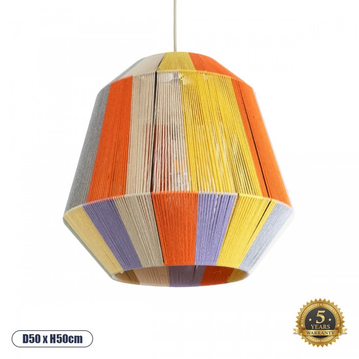 GloboStar® SALERNO 02188 Boho Κρεμαστό Φωτιστικό Πλέγμα Μονόφωτο 1 x E27 IP20 Πολύχρωμο Σχοινί - Μ50 x Π50 x Υ50cm GloboStar® SALERNO 02188 Boho Κρεμαστό Φωτιστικό Πλέγμα Μονόφωτο 1 x E27 IP20 Πολύχρωμο Σχοινί - Μ50 x Π50 x Υ50cm