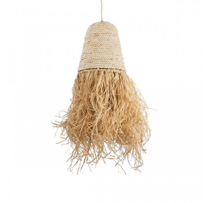 GloboStar® LETA 02189 Boho Κρεμαστό Φωτιστικό Πλέγμα Μονόφωτο 1 x E27 IP20 Μπεζ Ράφια - Μ34 x Π34 x Υ70cm