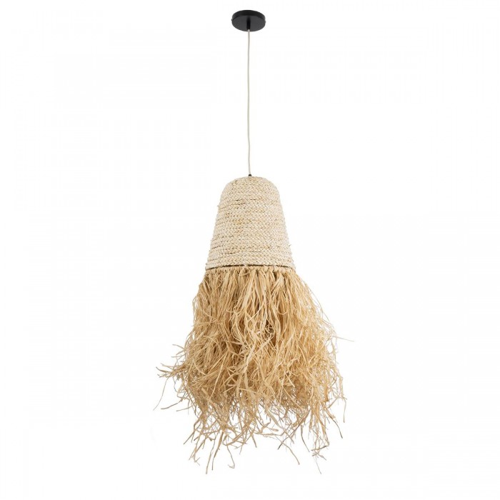 GloboStar® LETA 02189 Boho Κρεμαστό Φωτιστικό Πλέγμα Μονόφωτο 1 x E27 IP20 Μπεζ Ράφια - Μ34 x Π34 x Υ70cm