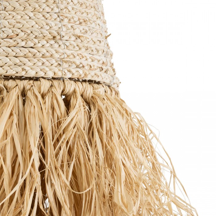 GloboStar® LETA 02189 Boho Κρεμαστό Φωτιστικό Πλέγμα Μονόφωτο 1 x E27 IP20 Μπεζ Ράφια - Μ34 x Π34 x Υ70cm