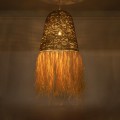 GloboStar® PORTOFERRAIO 02190 Boho Κρεμαστό Φωτιστικό Πλέγμα Μονόφωτο 1 x E27 IP20 Μπεζ Ράφια - Μ60 x Π60 x Υ120cm