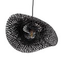 GloboStar® MEXICO 02200 Boho Κρεμαστό Φωτιστικό Οροφής Μονόφωτο 1 x E27 AC220-240V IP20 - Μ40 x Π30 x Υ13cm - Μαύρο Ξύλινο Μπαμπού Πλέγμα