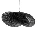 GloboStar® MEXICO 02202 Boho Κρεμαστό Φωτιστικό Οροφής Μονόφωτο 1 x E27 AC220-240V IP20 - Μ85 x Π50 x Υ30cm - Μαύρο Ξύλινο Μπαμπού Πλέγμα