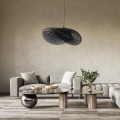 GloboStar® MEXICO 02202 Boho Κρεμαστό Φωτιστικό Οροφής Μονόφωτο 1 x E27 AC220-240V IP20 - Μ85 x Π50 x Υ30cm - Μαύρο Ξύλινο Μπαμπού Πλέγμα