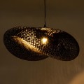 GloboStar® MEXICO 02202 Boho Κρεμαστό Φωτιστικό Οροφής Μονόφωτο 1 x E27 AC220-240V IP20 - Μ85 x Π50 x Υ30cm - Μαύρο Ξύλινο Μπαμπού Πλέγμα