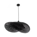 GloboStar® MEXICO 02202 Boho Κρεμαστό Φωτιστικό Οροφής Μονόφωτο 1 x E27 AC220-240V IP20 - Μ85 x Π50 x Υ30cm - Μαύρο Ξύλινο Μπαμπού Πλέγμα