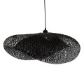 GloboStar® MEXICO 02202 Boho Κρεμαστό Φωτιστικό Οροφής Μονόφωτο 1 x E27 AC220-240V IP20 - Μ85 x Π50 x Υ30cm - Μαύρο Ξύλινο Μπαμπού Πλέγμα