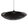 GloboStar® MEXICO 02202 Boho Κρεμαστό Φωτιστικό Οροφής Μονόφωτο 1 x E27 AC220-240V IP20 - Μ85 x Π50 x Υ30cm - Μαύρο Ξύλινο Μπαμπού Πλέγμα