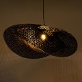 GloboStar® MEXICO 02203 Boho Κρεμαστό Φωτιστικό Οροφής Μονόφωτο 1 x E27 AC220-240V IP20 - Μ100 x Π62 x Υ33cm - Μαύρο Ξύλινο Μπαμπού Πλέγμα
