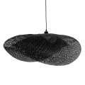 GloboStar® MEXICO 02203 Boho Κρεμαστό Φωτιστικό Οροφής Μονόφωτο 1 x E27 AC220-240V IP20 - Μ100 x Π62 x Υ33cm - Μαύρο Ξύλινο Μπαμπού Πλέγμα