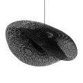 GloboStar® MEXICO 02203 Boho Κρεμαστό Φωτιστικό Οροφής Μονόφωτο 1 x E27 AC220-240V IP20 - Μ100 x Π62 x Υ33cm - Μαύρο Ξύλινο Μπαμπού Πλέγμα