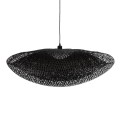 GloboStar® MEXICO 02203 Boho Κρεμαστό Φωτιστικό Οροφής Μονόφωτο 1 x E27 AC220-240V IP20 - Μ100 x Π62 x Υ33cm - Μαύρο Ξύλινο Μπαμπού Πλέγμα