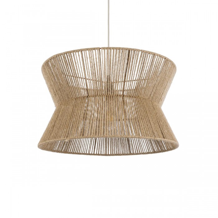 GloboStar® BISBEE 02204 Boho Κρεμαστό Φωτιστικό Οροφής Μονόφωτο 1 x E27 AC220-240V IP20 - Φ50 x Υ28cm - Μπεζ Λεπτό Σχοινί Τριχιά Πλέγμα