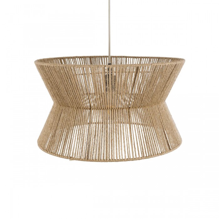 GloboStar® BISBEE 02204 Boho Κρεμαστό Φωτιστικό Οροφής Μονόφωτο 1 x E27 AC220-240V IP20 - Φ50 x Υ28cm - Μπεζ Λεπτό Σχοινί Τριχιά Πλέγμα