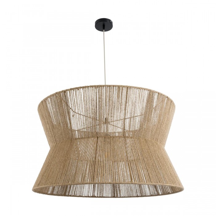 GloboStar® BISBEE 02205 Boho Κρεμαστό Φωτιστικό Οροφής Μονόφωτο 1 x E27 AC220-240V IP20 - Φ80 x Υ48cm - Μπεζ Λεπτό Σχοινί Τριχιά Πλέγμα