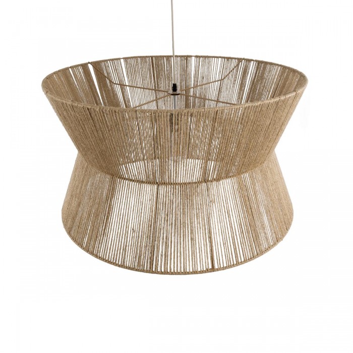 GloboStar® BISBEE 02205 Boho Κρεμαστό Φωτιστικό Οροφής Μονόφωτο 1 x E27 AC220-240V IP20 - Φ80 x Υ48cm - Μπεζ Λεπτό Σχοινί Τριχιά Πλέγμα