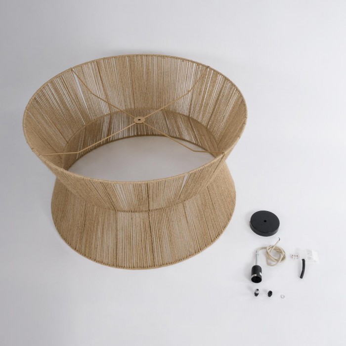 GloboStar® BISBEE 02205 Boho Κρεμαστό Φωτιστικό Οροφής Μονόφωτο 1 x E27 AC220-240V IP20 - Φ80 x Υ48cm - Μπεζ Λεπτό Σχοινί Τριχιά Πλέγμα