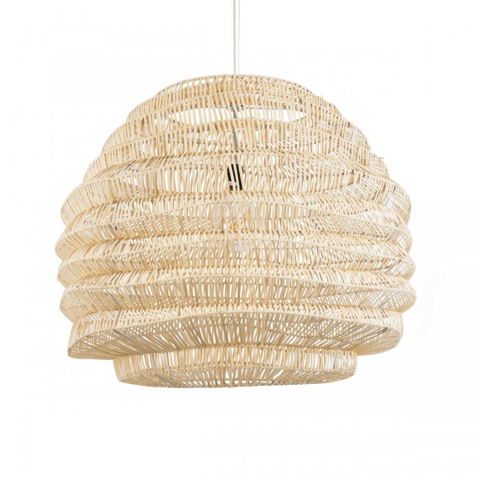 GloboStar® OREGON 02207 Boho Κρεμαστό Φωτιστικό Οροφής Μονόφωτο 1 x E27 AC220-240V IP20 - Φ80 x Υ65cm - Μπεζ Μπαμπού Πλέγμα