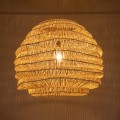 GloboStar® OREGON 02207 Boho Κρεμαστό Φωτιστικό Οροφής Μονόφωτο 1 x E27 AC220-240V IP20 - Φ80 x Υ65cm - Μπεζ Μπαμπού Πλέγμα