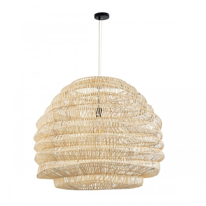 GloboStar® OREGON 02207 Boho Κρεμαστό Φωτιστικό Οροφής Μονόφωτο 1 x E27 AC220-240V IP20 - Φ80 x Υ65cm - Μπεζ Μπαμπού Πλέγμα